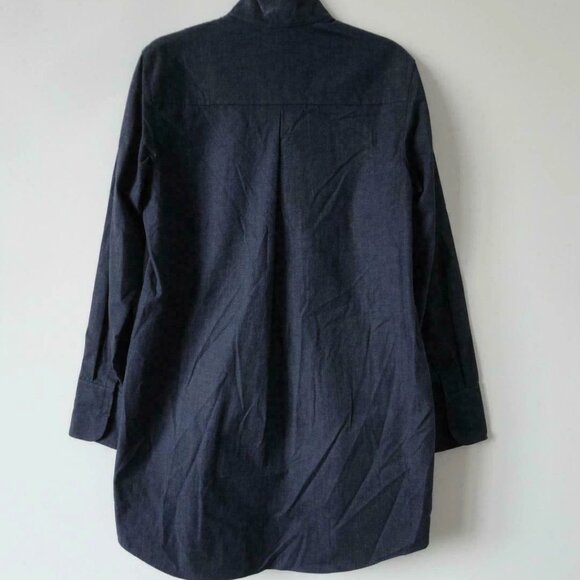 NWT AKRIS Blue Denim Cotton Lace Embroidery Stand Collar Tunic Blouse Top 4 - Picture 7 of 9